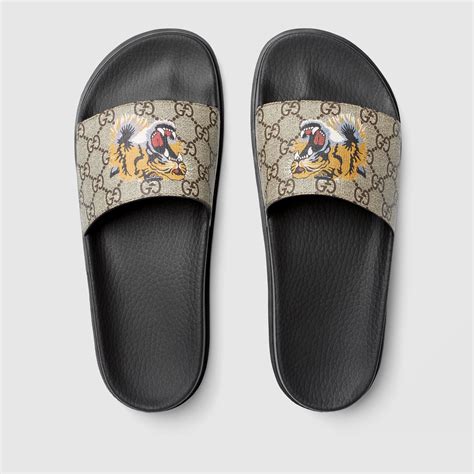 men's web gucci slides|gucci tiger slides men's.